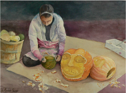Watercoloour Pumpkin Girl
