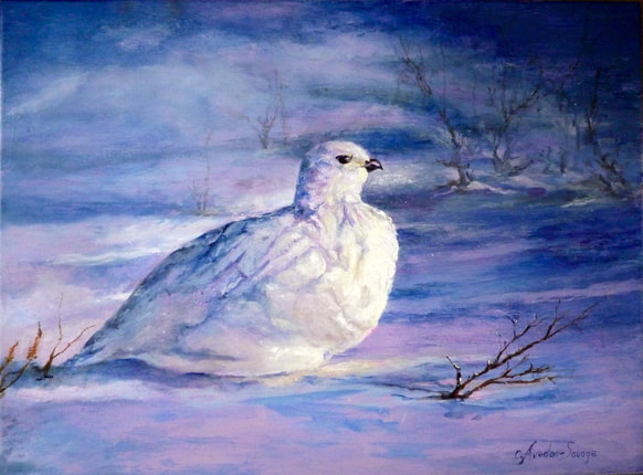 Ptarmigan, wildlife painting, birds, 